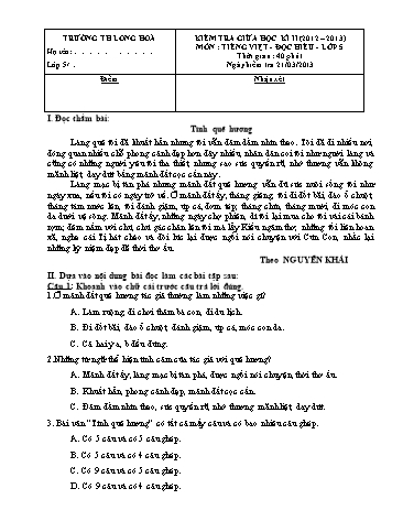 Đề kiểm tra giữa kì II Lớp 5 môn Tiếng Việt (Có đáp án) - Trường TH Long Hòa