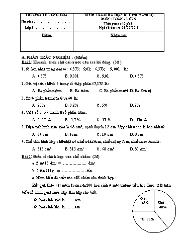 Đề kiểm tra giữa kì II Lớp 5 môn Toán (Có đáp án) - Trường TH Long Hòa