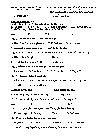 Đề kiểm tra học kì I môn Công nghệ Lớp 8 (Có đáp án) - Năm học 2020-2021 - Trường THCS Tây Sơn