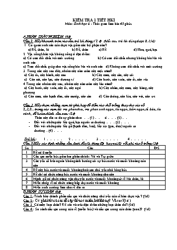 Đề kiểm tra học kì II môn Sinh học Lớp 6 (Có đáp án)