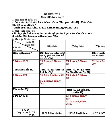 Đề kiểm tra môn Địa lí khối 7 (Có đáp án)
