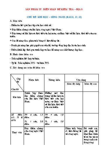 Đề kiểm tra môn Địa lí Khối lớp 8 (Có đáp án)