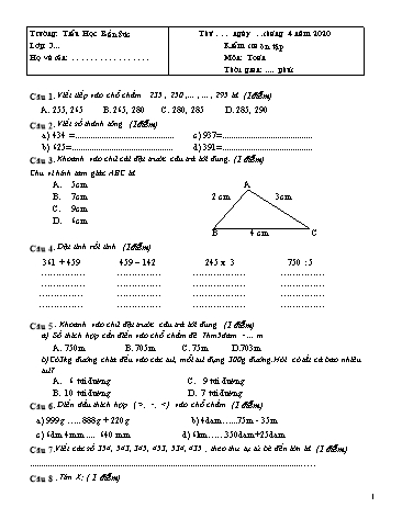 Đề kiểm tra ôn tập Khối 3 - Lần 4