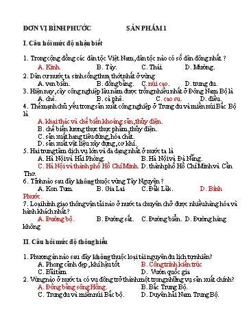 Đề môn Địa lí phần trắc nghiệm (Có đáp án)