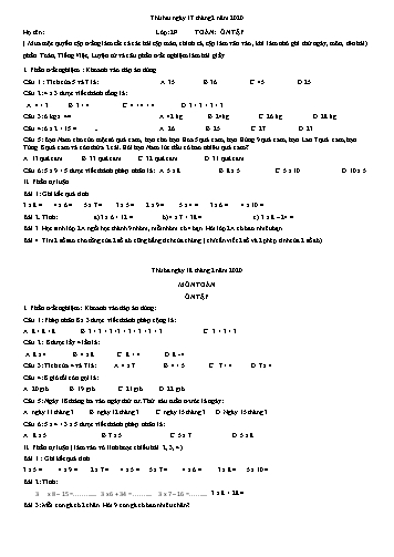 Đề ôn tập môn Toán Khối 2 - Năm học 2019-2020