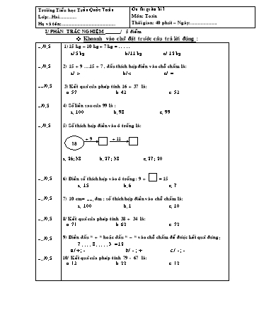 Đề thi giữa kì I môn Toán + Tiếng Việt Lớp 2