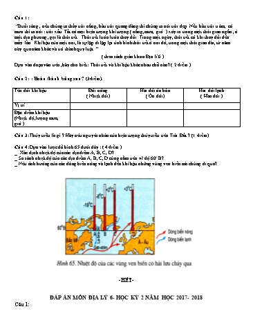 Đề thi học kì 2 môn Địa lí Lớp 6 (Có đáp án) - Năm học 2017-2018