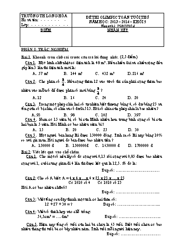 Đề thi Olympic Toán tuổi thơ Khối 5
