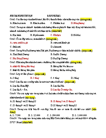 Đề trắc nghiệm Địa lí 7+8+9 (Có đáp án) Đề trắc nghiệm Địa lí 7+8+9 (Có đáp án)