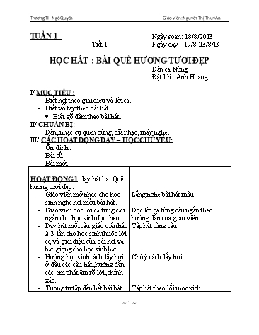 Giáo án Âm nhạc Lớp 1