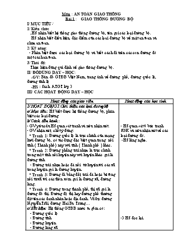 Giáo án An toàn giao thông Lớp 3 - Bài 1 đến 6