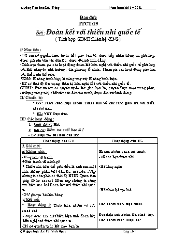 Giáo án Đạo đức 3 - Tiết 19: Đoàn kết với thiếu nhi quốc tế - Lê Thị Vinh Hạnh