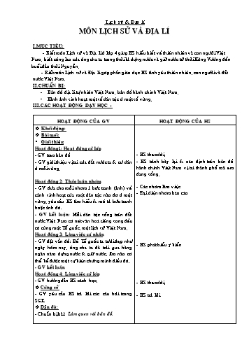 Giáo án Lịch sử Lớp 4 - Bài: Môn Lịch sử và Địa lí