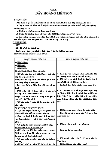 Giáo án môn Địa lí Lớp 4 - Bài: Dãy Hoàng Liên Sơn