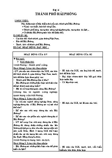 Giáo án môn Địa lí Lớp 4 - Bài: Thành phố Hải Phòng