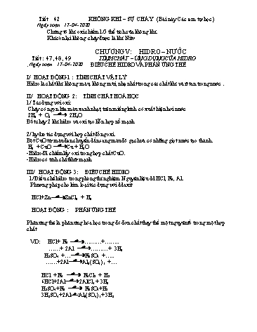 Giáo án môn Hóa học Lớp 8 - Chương V: Hidro. Nước - Năm học 2019-2020