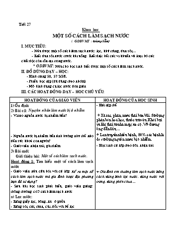 Giáo án môn Khoa học Lớp 4 - Bài 27: Một số cách làm sạch nước
