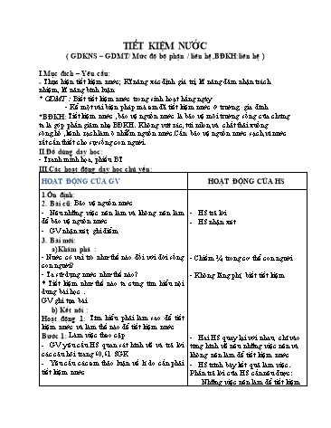 Giáo án môn Khoa học Lớp 4 - Bài 29: Tiết kiệm nước