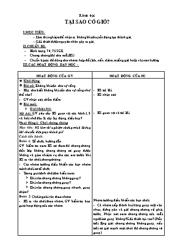 Giáo án môn Khoa học Lớp 4 - Bài: Tại sao có gió?