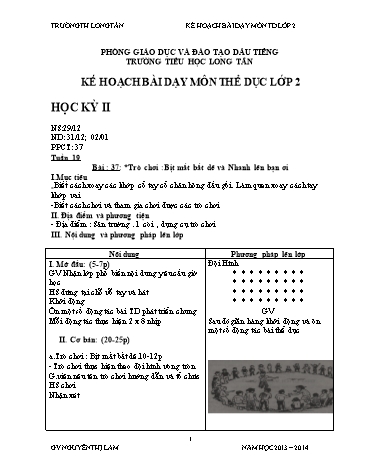 Giáo án môn Thế dục Lớp 2 - Bài 37: Trò chơi Bịt mắt bắt dê và Nhanh lên bạn ơi