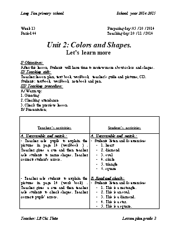 Giáo án môn Tiếng anh Lớp 3 - Tuần 13