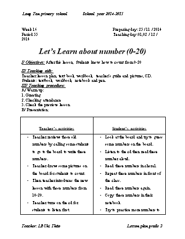 Giáo án môn Tiếng anh Lớp 3 - Tuần 16