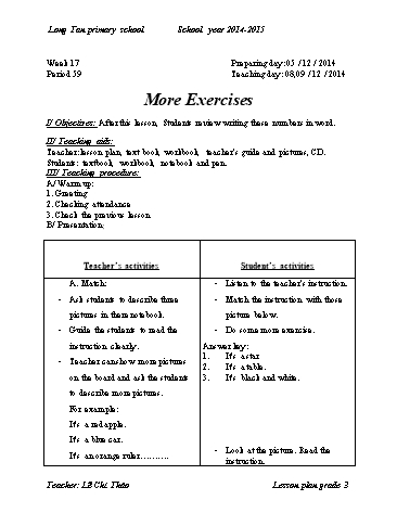 Giáo án môn Tiếng anh Lớp 3 - Tuần 17