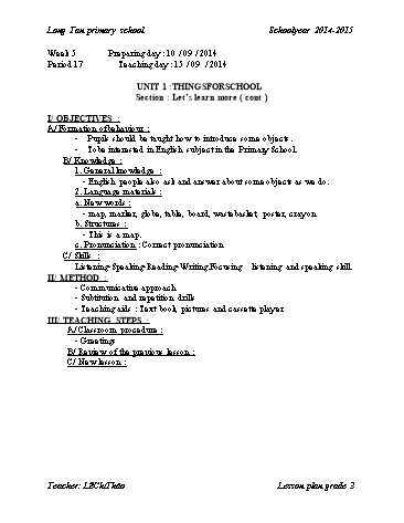 Giáo án môn Tiếng anh Lớp 3 - Tuần 5