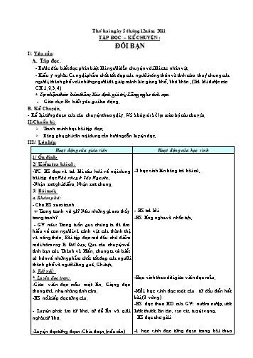 Giáo án môn Tiếng việt Lớp 3 - Tập đọc-kể chuyện: Đôi bạn