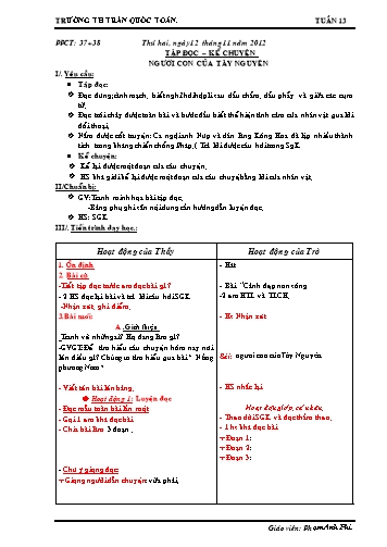 Giáo án môn Tiếng Việt Lớp 3 - Tuần 12 - Tập đọc-Kể chuyện: Người con của Tây Nguyên