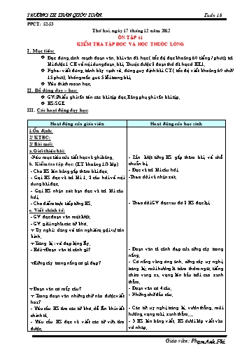 Giáo án môn Tiếng Việt Lớp 3 - Tuần 18 - Bài: Ôn tập: Kiểm tra tập đọc và học thuộc lòng