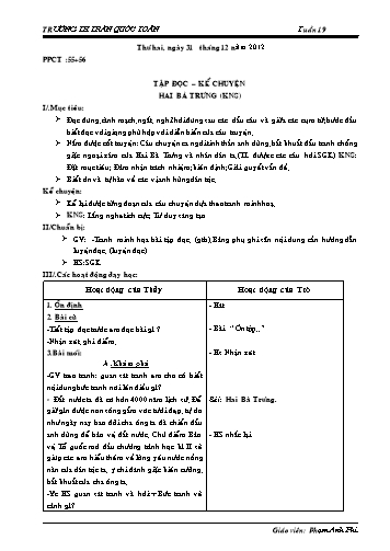 Giáo án môn Tiếng Việt Lớp 3 - Tuần 19 - Tập đọc-kể chuyện: Hai Bà Trưng