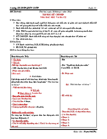 Giáo án môn Tiếng Việt Lớp 3 - Tuần 22 - Tập đọc-kể chuyện: Nhà bác học và Bà Cụ