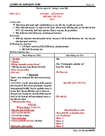 Giáo án môn Tiếng Việt Lớp 3 - Tuần 24 - Tập đọc-kể chuyện: Đối đáp với Vua