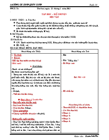 Giáo án môn Tiếng Việt Lớp 3 - Tuần 25 - Tập đọc-kể chuyện: Hội vật