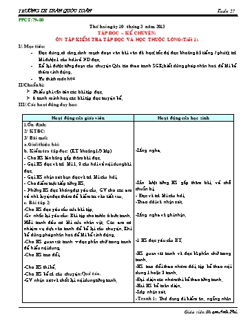 Giáo án môn Tiếng Việt Lớp 3 - Tuần 27 - Tập đọc-kể chuyện: Ôn tập kiểm tra tập đọc và học thuộc lòng (Tiết 1)