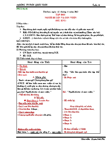 Giáo án môn Tiếng Việt Lớp 3 - Tuần 32 - Tập đọc-kể chuyện: Người đi săn và con vượn