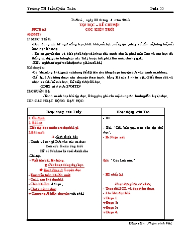 Giáo án môn Tiếng Việt Lớp 3 - Tuần 33 - Tập đọc-kể chuyện: Cóc kiện trời