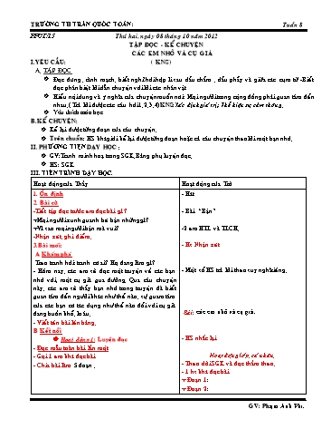 Giáo án môn Tiếng Việt Lớp 3 - Tuần 8 - Tập đọc-Kể chuyện: Em nhỏ và cụ già