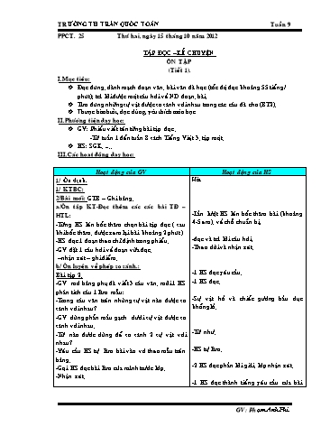 Giáo án môn Tiếng Việt Lớp 3 - Tuần 9 - Tập đọc-Kể chuyện: Ôn tập (Tiết 1)