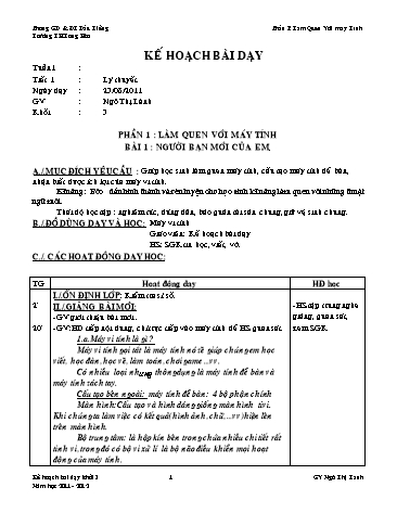 Giáo án môn Tin học Lớp 3 - Phần 1: Làm quen với máy tính - Ngô Thị Lành