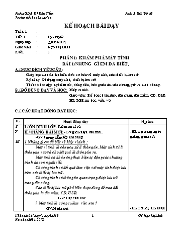 Giáo án môn Tin học Lớp 5 - Phần 1: Khám phá máy tính - Ngô Thị Lành