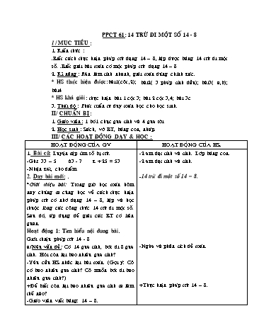 Giáo án môn Toán Lớp 2 - Bài: 14 trừ đi một số 14-8
