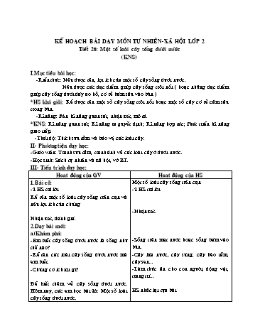 Giáo án môn Tự nhiên và xã hội Lớp 2 - Tiết 26: Một số loài cây sống dưới nước