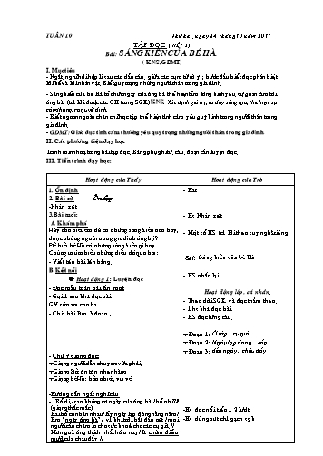 Giáo án Tiếng Việt Lớp 2 - Tuần 10 - Tập đọc: Sáng kiến của bé Hà