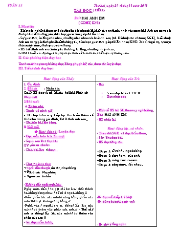 Giáo án Tiếng Việt Lớp 2 - Tuần 15 - Tập đọc: Hai anh em