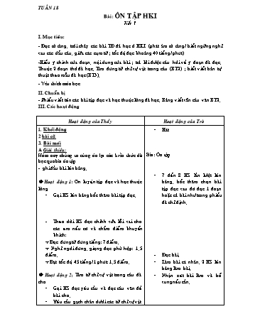 Giáo án Tiếng Việt Lớp 2 - Tuần 18 - Bài: Ôn tập học kì