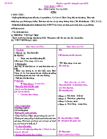 Giáo án Tiếng Việt Lớp 2 - Tuần 20 - Tập đọc: Tôm càng và cá con