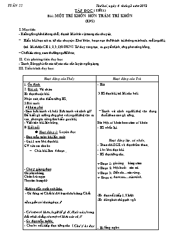 Giáo án Tiếng Việt Lớp 2 - Tuần 22 - Tập đọc: Một trí khôn hơn trăm trí khôn
