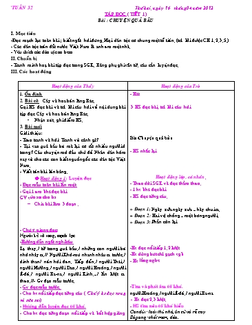Giáo án Tiếng Việt Lớp 2 - Tuần 32 - Tập đọc: Chuyện Quả Bầu